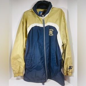 Notre Dame Fighting Irish Starter Mens Windbreaker Jacket MD Tan  Hideaway Hood